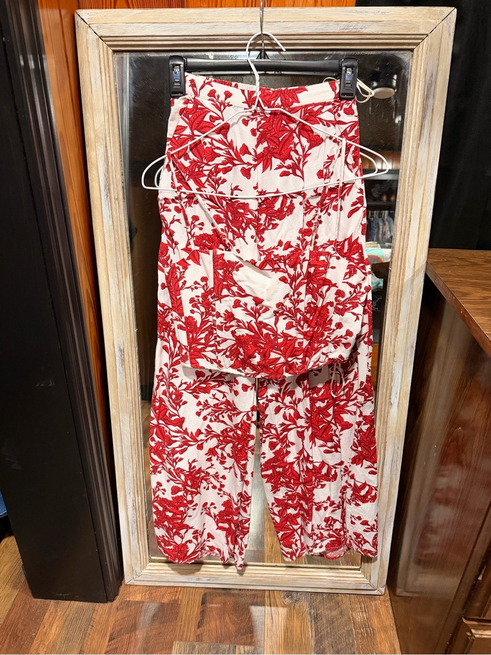 Red Floral Wide-Leg 2 Piece Jumpsuit
